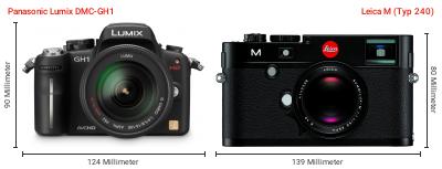 Größenvergleich: Panasonic Lumix DMC-GH1 vs. Leica M (Typ 240) Größenvergleich: Panasonic Lumix DMC-GH1 vs. Leica M (Typ 240)