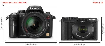 Größenvergleich: Panasonic Lumix DMC-GH1 vs. Nikon 1 J5 Größenvergleich: Panasonic Lumix DMC-GH1 vs. Nikon 1 J5
