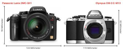Größenvergleich: Panasonic Lumix DMC-GH1 vs. OM System OM-D E-M10 Größenvergleich: Panasonic Lumix DMC-GH1 vs. OM System OM-D E-M10