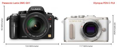 Größenvergleich: Panasonic Lumix DMC-GH1 vs. OM System PEN E-PL8