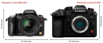 Größenvergleich: Panasonic Lumix DMC-GH1 vs. Panasonic Lumix DC-GH6 Größenvergleich: Panasonic Lumix DMC-GH1 vs. Panasonic Lumix DC-GH6