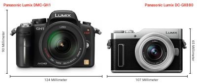 Größenvergleich: Panasonic Lumix DMC-GH1 vs. Panasonic Lumix DC-GX880 Größenvergleich: Panasonic Lumix DMC-GH1 vs. Panasonic Lumix DC-GX880