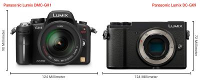 Größenvergleich: Panasonic Lumix DMC-GH1 vs. Panasonic Lumix DC-GX9 Größenvergleich: Panasonic Lumix DMC-GH1 vs. Panasonic Lumix DC-GX9