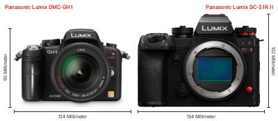 Größenvergleich: Panasonic Lumix DMC-GH1 vs. Panasonic Lumix DC-S1R II Größenvergleich: Panasonic Lumix DMC-GH1 vs. Panasonic Lumix DC-S1R II