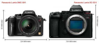 Größenvergleich: Panasonic Lumix DMC-GH1 vs. Panasonic Lumix DC-S5 II Größenvergleich: Panasonic Lumix DMC-GH1 vs. Panasonic Lumix DC-S5 II