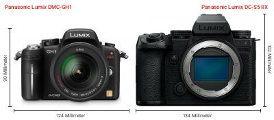 Größenvergleich: Panasonic Lumix DMC-GH1 vs. Panasonic Lumix DC-S5 IIX Größenvergleich: Panasonic Lumix DMC-GH1 vs. Panasonic Lumix DC-S5 IIX