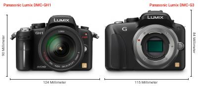 Größenvergleich: Panasonic Lumix DMC-GH1 vs. Panasonic Lumix DMC-G3 Größenvergleich: Panasonic Lumix DMC-GH1 vs. Panasonic Lumix DMC-G3