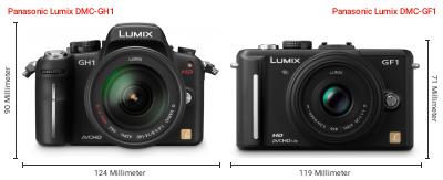 Größenvergleich: Panasonic Lumix DMC-GH1 vs. Panasonic Lumix DMC-GF1 Größenvergleich: Panasonic Lumix DMC-GH1 vs. Panasonic Lumix DMC-GF1