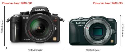 Größenvergleich: Panasonic Lumix DMC-GH1 vs. Panasonic Lumix DMC-GF5 Größenvergleich: Panasonic Lumix DMC-GH1 vs. Panasonic Lumix DMC-GF5