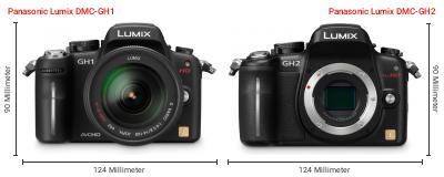 Größenvergleich: Panasonic Lumix DMC-GH1 vs. Panasonic Lumix DMC-GH2 Größenvergleich: Panasonic Lumix DMC-GH1 vs. Panasonic Lumix DMC-GH2