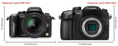 Größenvergleich: Panasonic Lumix DMC-GH1 vs. Panasonic Lumix DMC-GH4 Größenvergleich: Panasonic Lumix DMC-GH1 vs. Panasonic Lumix DMC-GH4