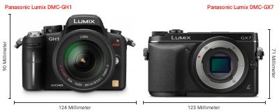 Größenvergleich: Panasonic Lumix DMC-GH1 vs. Panasonic Lumix DMC-GX7 Größenvergleich: Panasonic Lumix DMC-GH1 vs. Panasonic Lumix DMC-GX7