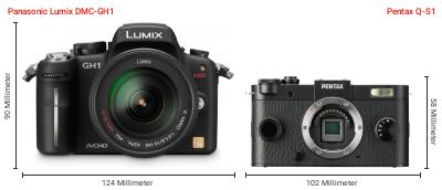 Größenvergleich: Panasonic Lumix DMC-GH1 vs. Pentax Q-S1 Größenvergleich: Panasonic Lumix DMC-GH1 vs. Pentax Q-S1