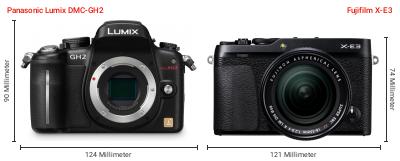 Größenvergleich: Panasonic Lumix DMC-GH2 vs. Fujifilm X-E3
