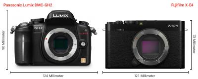 Größenvergleich: Panasonic Lumix DMC-GH2 vs. Fujifilm X-E4