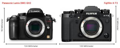 Größenvergleich: Panasonic Lumix DMC-GH2 vs. Fujifilm X-T3
