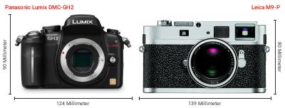 Größenvergleich: Panasonic Lumix DMC-GH2 vs. Leica M9-P Größenvergleich: Panasonic Lumix DMC-GH2 vs. Leica M9-P