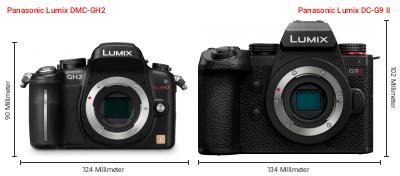 Größenvergleich: Panasonic Lumix DMC-GH2 vs. Panasonic Lumix DC-G9 II Größenvergleich: Panasonic Lumix DMC-GH2 vs. Panasonic Lumix DC-G9 II