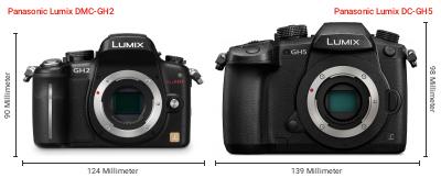 Größenvergleich: Panasonic Lumix DMC-GH2 vs. Panasonic Lumix DC-GH5 Größenvergleich: Panasonic Lumix DMC-GH2 vs. Panasonic Lumix DC-GH5