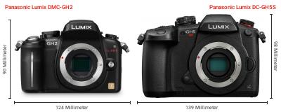 Größenvergleich: Panasonic Lumix DMC-GH2 vs. Panasonic Lumix DC-GH5S Größenvergleich: Panasonic Lumix DMC-GH2 vs. Panasonic Lumix DC-GH5S