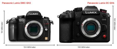 Größenvergleich: Panasonic Lumix DMC-GH2 vs. Panasonic Lumix DC-GH6 Größenvergleich: Panasonic Lumix DMC-GH2 vs. Panasonic Lumix DC-GH6