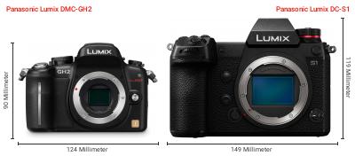 Größenvergleich: Panasonic Lumix DMC-GH2 vs. Panasonic Lumix DC-S1 Größenvergleich: Panasonic Lumix DMC-GH2 vs. Panasonic Lumix DC-S1