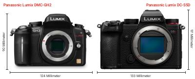 Größenvergleich: Panasonic Lumix DMC-GH2 vs. Panasonic Lumix DC-S5D Größenvergleich: Panasonic Lumix DMC-GH2 vs. Panasonic Lumix DC-S5D