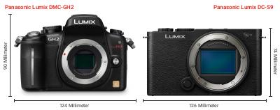 Größenvergleich: Panasonic Lumix DMC-GH2 vs. Panasonic Lumix DC-S9 Größenvergleich: Panasonic Lumix DMC-GH2 vs. Panasonic Lumix DC-S9