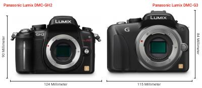 Größenvergleich: Panasonic Lumix DMC-GH2 vs. Panasonic Lumix DMC-G3 Größenvergleich: Panasonic Lumix DMC-GH2 vs. Panasonic Lumix DMC-G3