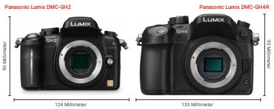 Größenvergleich: Panasonic Lumix DMC-GH2 vs. Panasonic Lumix DMC-GH4R Größenvergleich: Panasonic Lumix DMC-GH2 vs. Panasonic Lumix DMC-GH4R