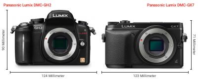 Größenvergleich: Panasonic Lumix DMC-GH2 vs. Panasonic Lumix DMC-GX7 Größenvergleich: Panasonic Lumix DMC-GH2 vs. Panasonic Lumix DMC-GX7