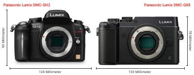 Größenvergleich: Panasonic Lumix DMC-GH2 vs. Panasonic Lumix DMC-GX8 Größenvergleich: Panasonic Lumix DMC-GH2 vs. Panasonic Lumix DMC-GX8