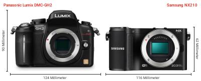 Größenvergleich: Panasonic Lumix DMC-GH2 vs. Samsung NX210 Größenvergleich: Panasonic Lumix DMC-GH2 vs. Samsung NX210