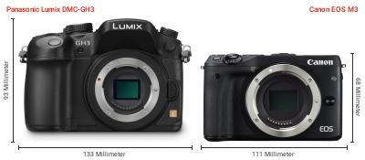Größenvergleich: Panasonic Lumix DMC-GH3 vs. Canon EOS M3 Größenvergleich: Panasonic Lumix DMC-GH3 vs. Canon EOS M3