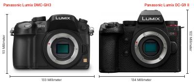 Größenvergleich: Panasonic Lumix DMC-GH3 vs. Panasonic Lumix DC-G9 II Größenvergleich: Panasonic Lumix DMC-GH3 vs. Panasonic Lumix DC-G9 II
