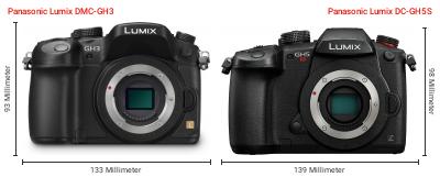 Größenvergleich: Panasonic Lumix DMC-GH3 vs. Panasonic Lumix DC-GH5S Größenvergleich: Panasonic Lumix DMC-GH3 vs. Panasonic Lumix DC-GH5S
