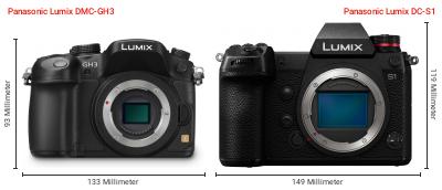 Größenvergleich: Panasonic Lumix DMC-GH3 vs. Panasonic Lumix DC-S1 Größenvergleich: Panasonic Lumix DMC-GH3 vs. Panasonic Lumix DC-S1