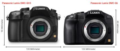 Größenvergleich: Panasonic Lumix DMC-GH3 vs. Panasonic Lumix DMC-G6 Größenvergleich: Panasonic Lumix DMC-GH3 vs. Panasonic Lumix DMC-G6