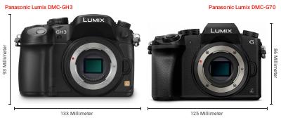 Größenvergleich: Panasonic Lumix DMC-GH3 vs. Panasonic Lumix DMC-G70 Größenvergleich: Panasonic Lumix DMC-GH3 vs. Panasonic Lumix DMC-G70