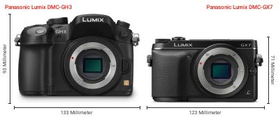 Größenvergleich: Panasonic Lumix DMC-GH3 vs. Panasonic Lumix DMC-GX7 Größenvergleich: Panasonic Lumix DMC-GH3 vs. Panasonic Lumix DMC-GX7