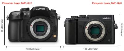 Größenvergleich: Panasonic Lumix DMC-GH3 vs. Panasonic Lumix DMC-GX8 Größenvergleich: Panasonic Lumix DMC-GH3 vs. Panasonic Lumix DMC-GX8