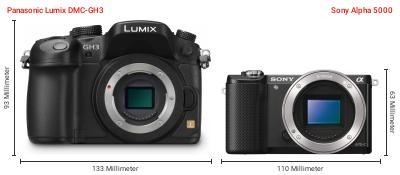 Größenvergleich: Panasonic Lumix DMC-GH3 vs. Sony Alpha 5000 Größenvergleich: Panasonic Lumix DMC-GH3 vs. Sony Alpha 5000