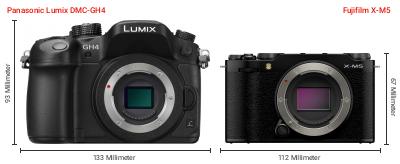 Größenvergleich: Panasonic Lumix DMC-GH4 vs. Fujifilm X-M5