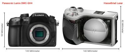 Größenvergleich: Panasonic Lumix DMC-GH4 vs. Hasselblad Lunar Größenvergleich: Panasonic Lumix DMC-GH4 vs. Hasselblad Lunar