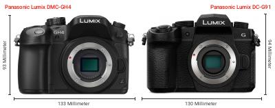 Größenvergleich: Panasonic Lumix DMC-GH4 vs. Panasonic Lumix DC-G91 Größenvergleich: Panasonic Lumix DMC-GH4 vs. Panasonic Lumix DC-G91