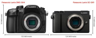 Größenvergleich: Panasonic Lumix DMC-GH4 vs. Panasonic Lumix DC-GX9 Größenvergleich: Panasonic Lumix DMC-GH4 vs. Panasonic Lumix DC-GX9