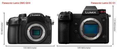 Größenvergleich: Panasonic Lumix DMC-GH4 vs. Panasonic Lumix DC-S1 Größenvergleich: Panasonic Lumix DMC-GH4 vs. Panasonic Lumix DC-S1