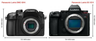 Größenvergleich: Panasonic Lumix DMC-GH4 vs. Panasonic Lumix DC-S5 II Größenvergleich: Panasonic Lumix DMC-GH4 vs. Panasonic Lumix DC-S5 II