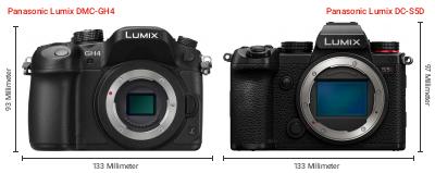 Größenvergleich: Panasonic Lumix DMC-GH4 vs. Panasonic Lumix DC-S5D Größenvergleich: Panasonic Lumix DMC-GH4 vs. Panasonic Lumix DC-S5D