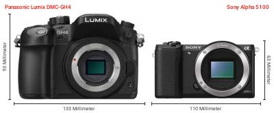 Größenvergleich: Panasonic Lumix DMC-GH4 vs. Sony Alpha 5100 Größenvergleich: Panasonic Lumix DMC-GH4 vs. Sony Alpha 5100